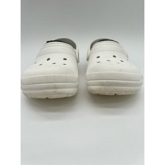 Crocs Sandals Clogs Shoes Kids Children’s 1 Lined Croc White Gray Fuzzy Insole - Picture 11 of 12